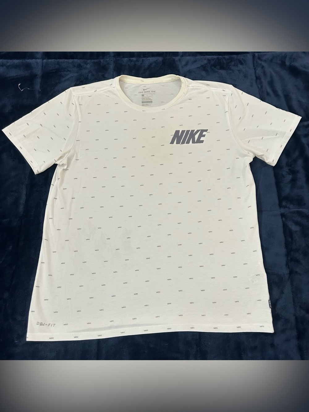The Nike Tee Work Graphic All Over Print White Short Sleeve Tee Shirt Men’s L